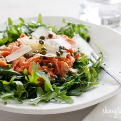 Arugula Salmon Salad with Capers and Shaved Parmesan - 